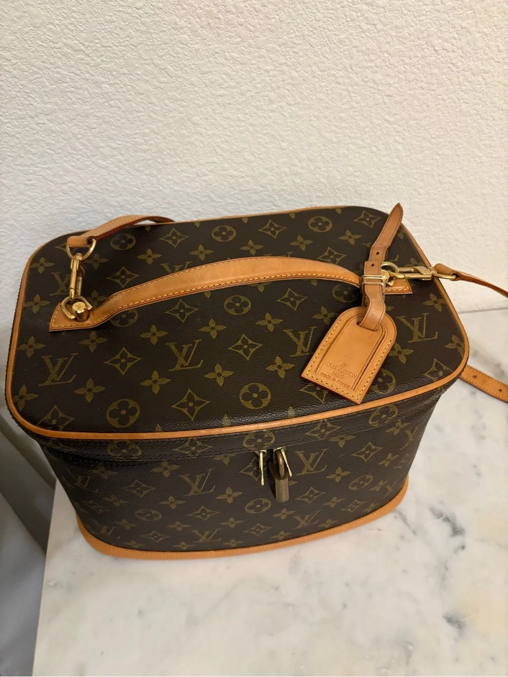 Louis Vuitton Monogram Train Case in Brown with Blush Interior
